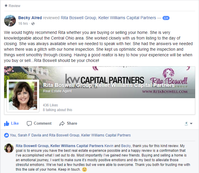 Lewis Center OH Home Seller Review of Rita Boswell