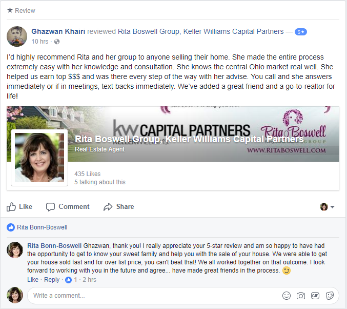 5 Star Review of Lewis Center OH Realtor Rita Boswell