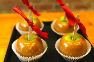 Caramel Apples with red bows